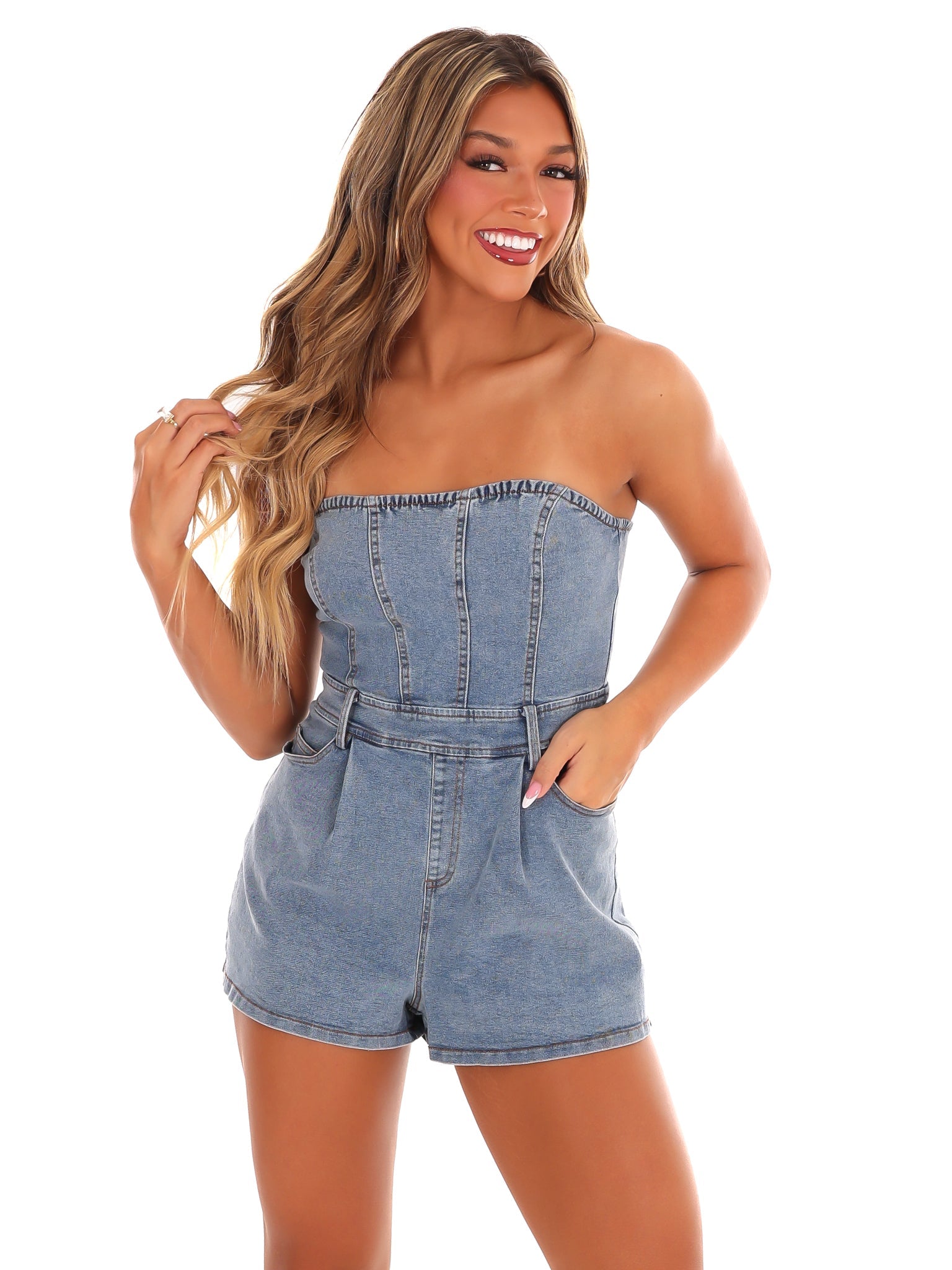 Turn the Page Denim Romper