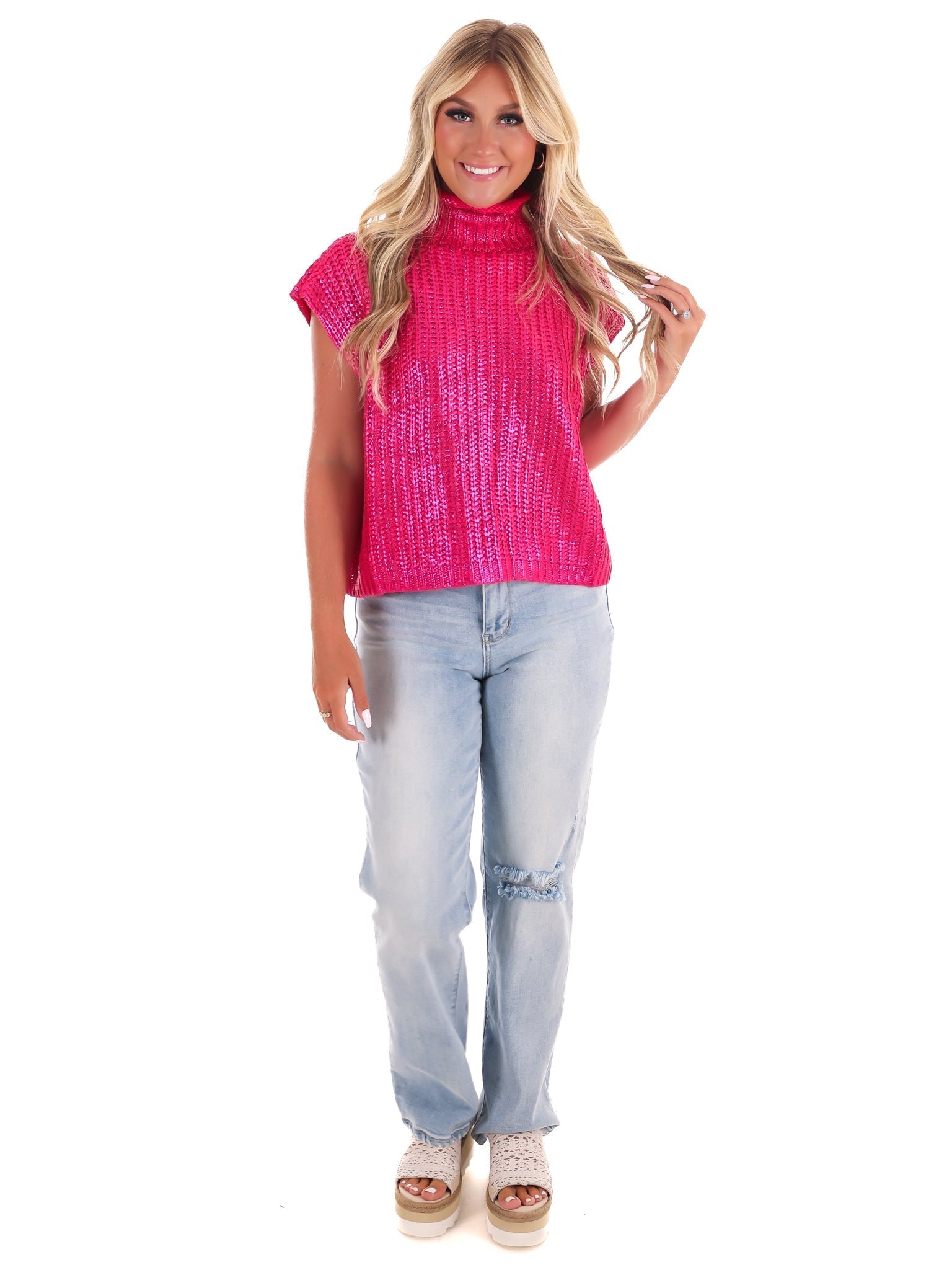 Playful Pop Metallic Foil Sweater