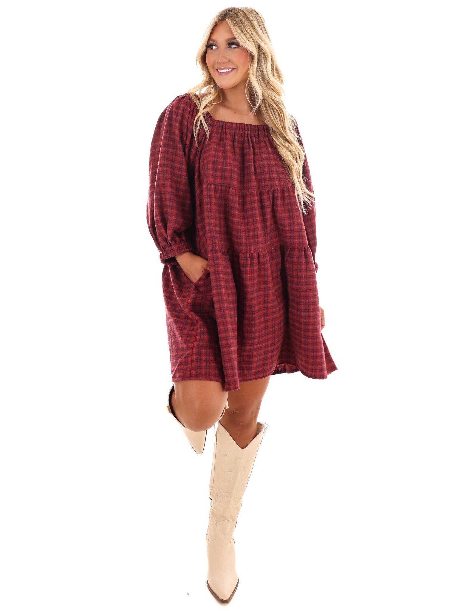 Pocketful of Plaid Tiered Dress