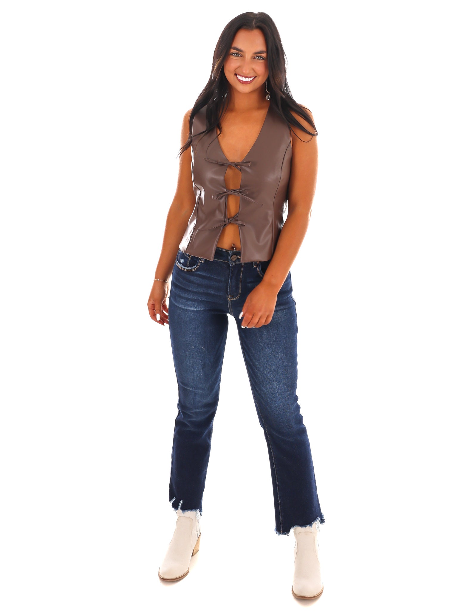 Urban Edge Tie Front Faux Leather Vest