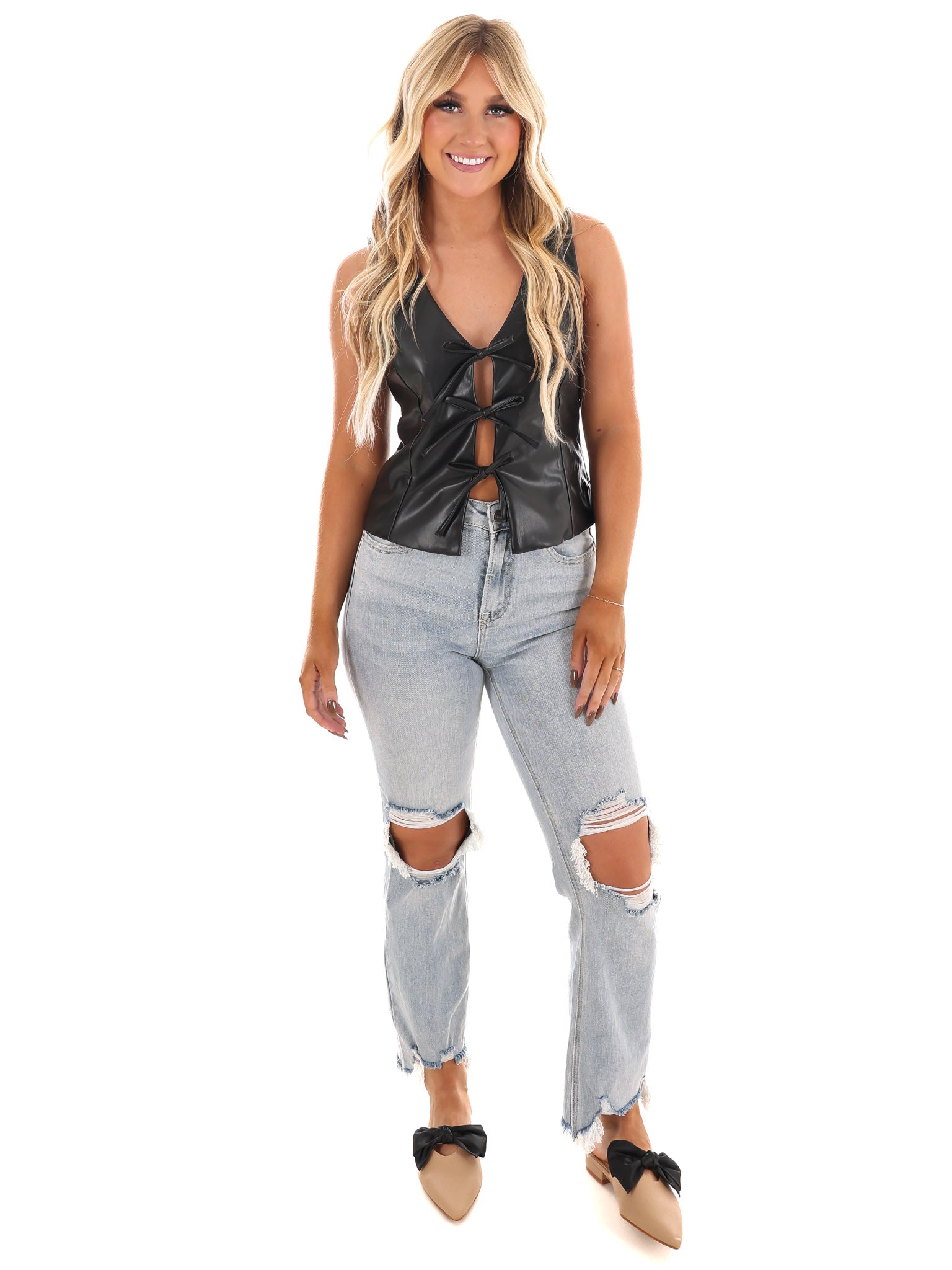 Urban Edge Tie Front Faux Leather Vest