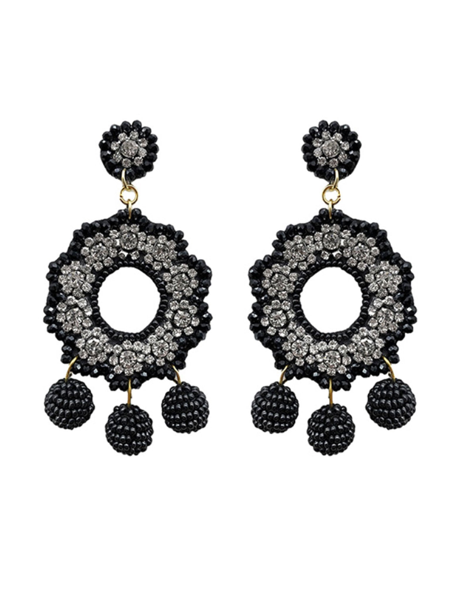 Beaded Circle with Rhinestone Earrings
