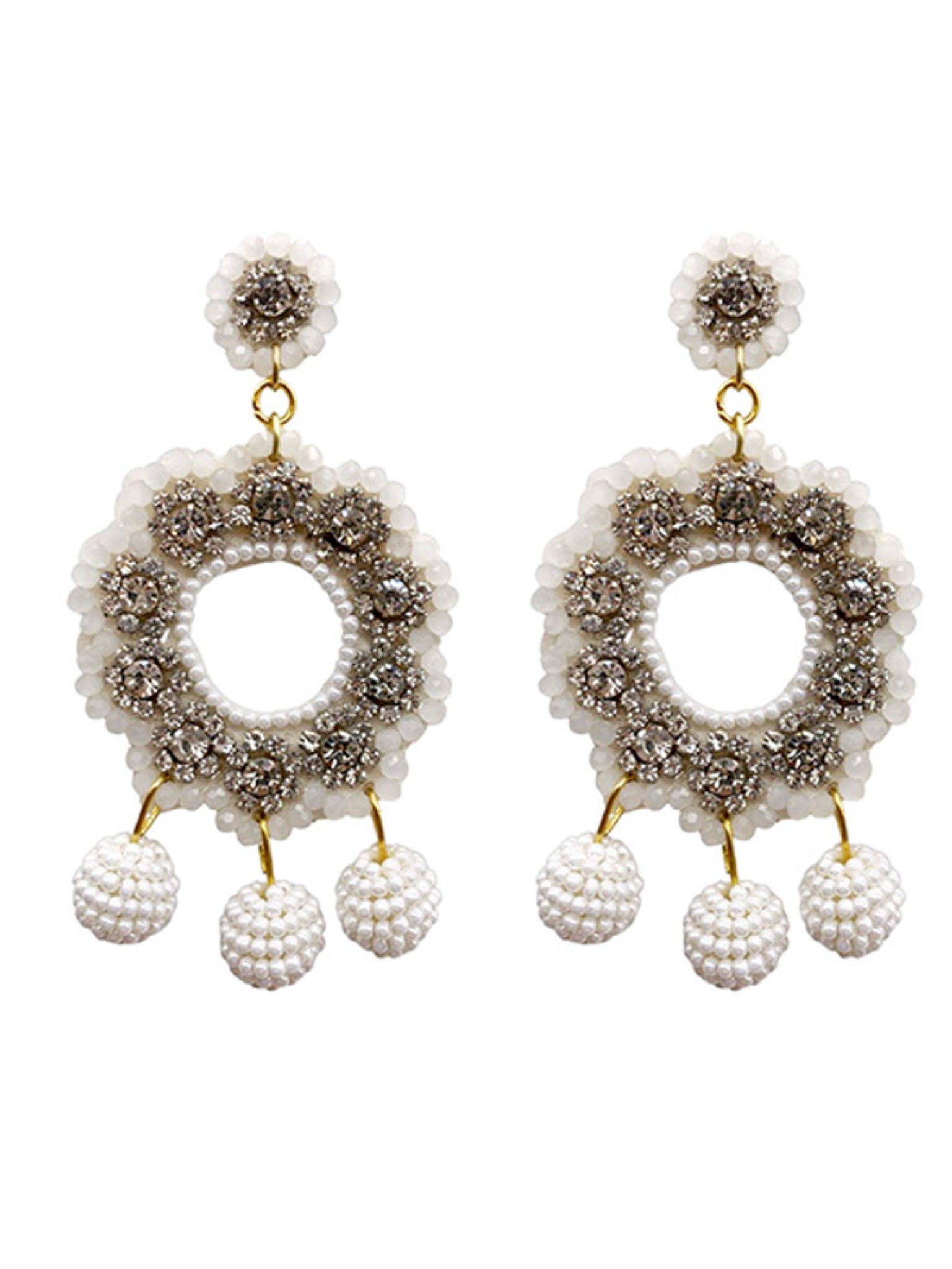 Beaded Circle with Rhinestone Earrings