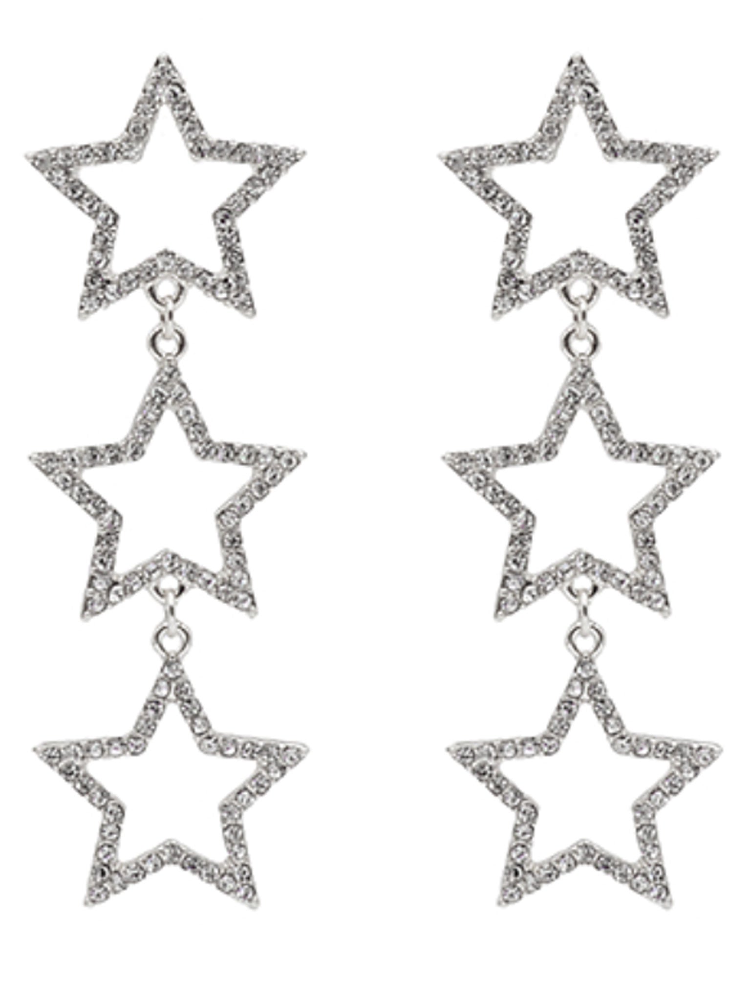 Triple Pave Star Drop Earrings