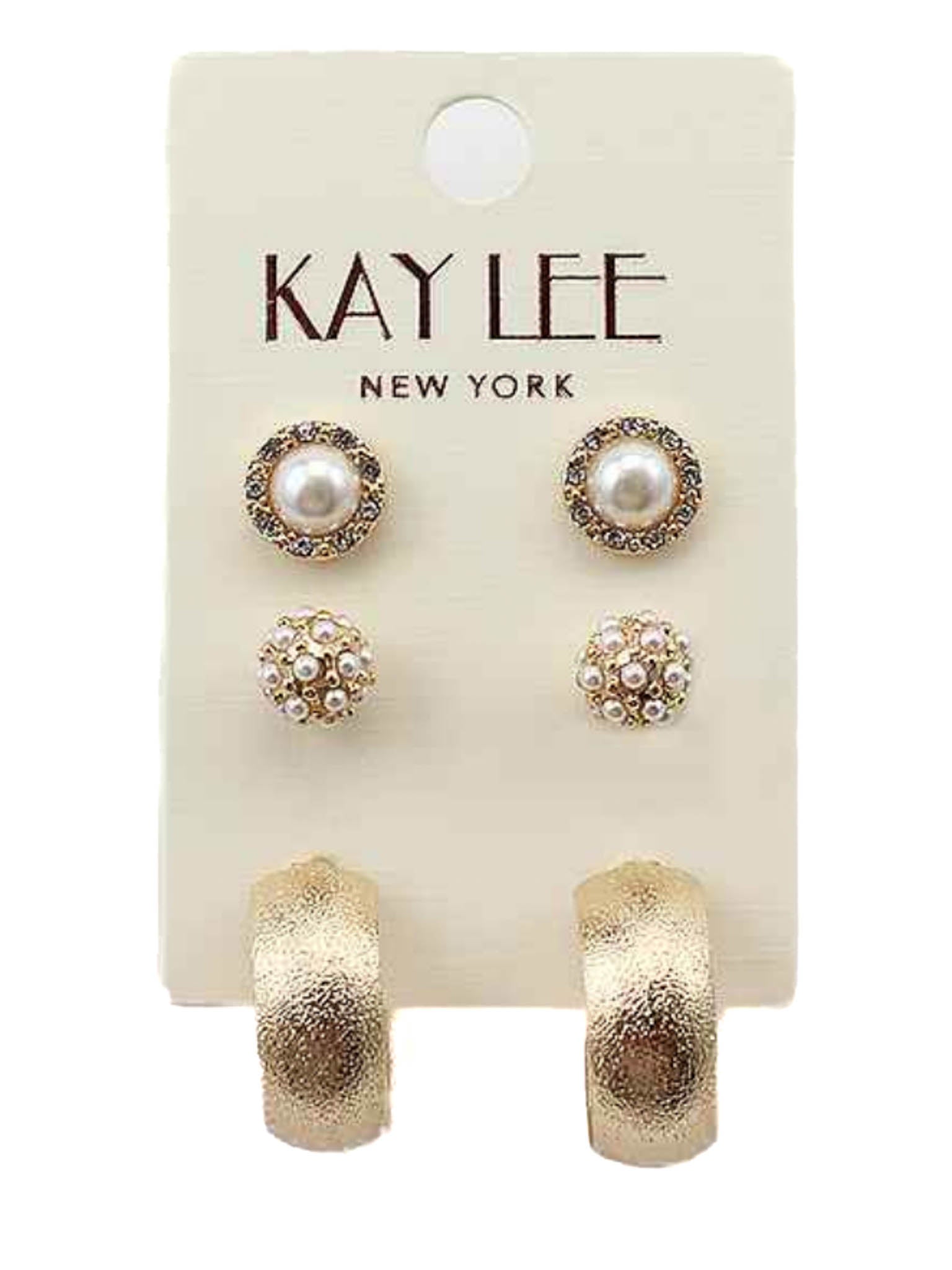 Textured Hoop & Pearl 3 Piece Earring Set