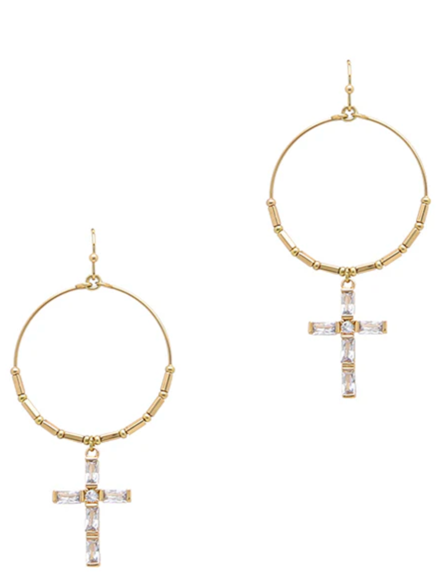 Cross Drop Circle Earring