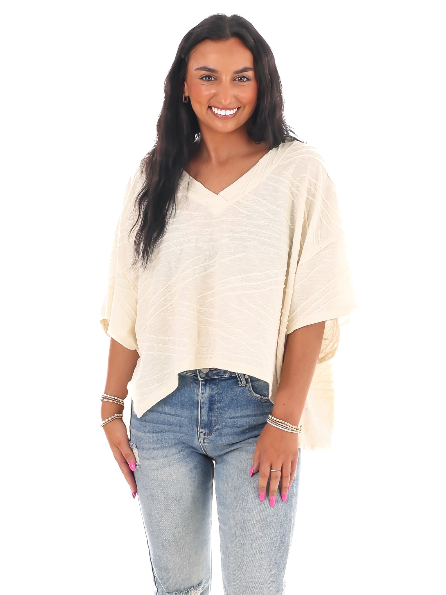 Daily Efforts V-Neck Textured Top