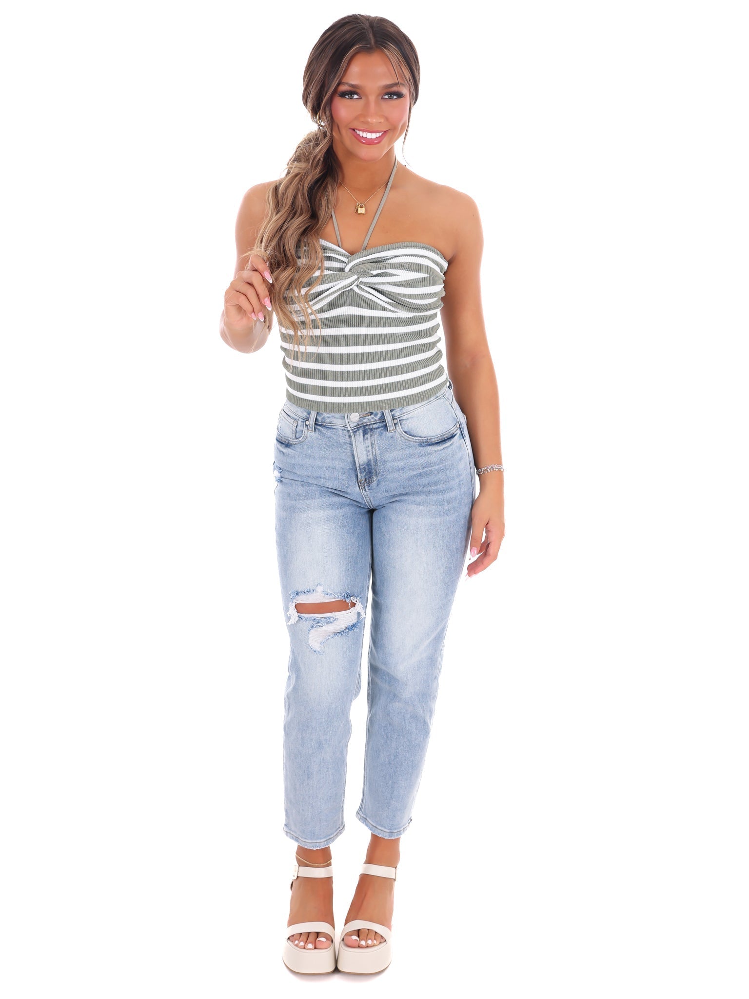 Who You Love Stripe Halter Neck Top