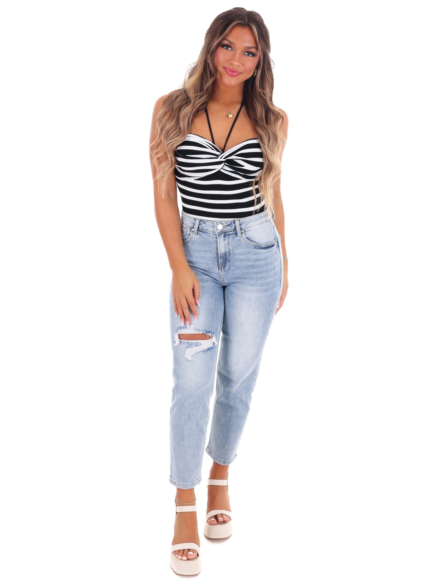 Who You Love Stripe Halter Neck Top