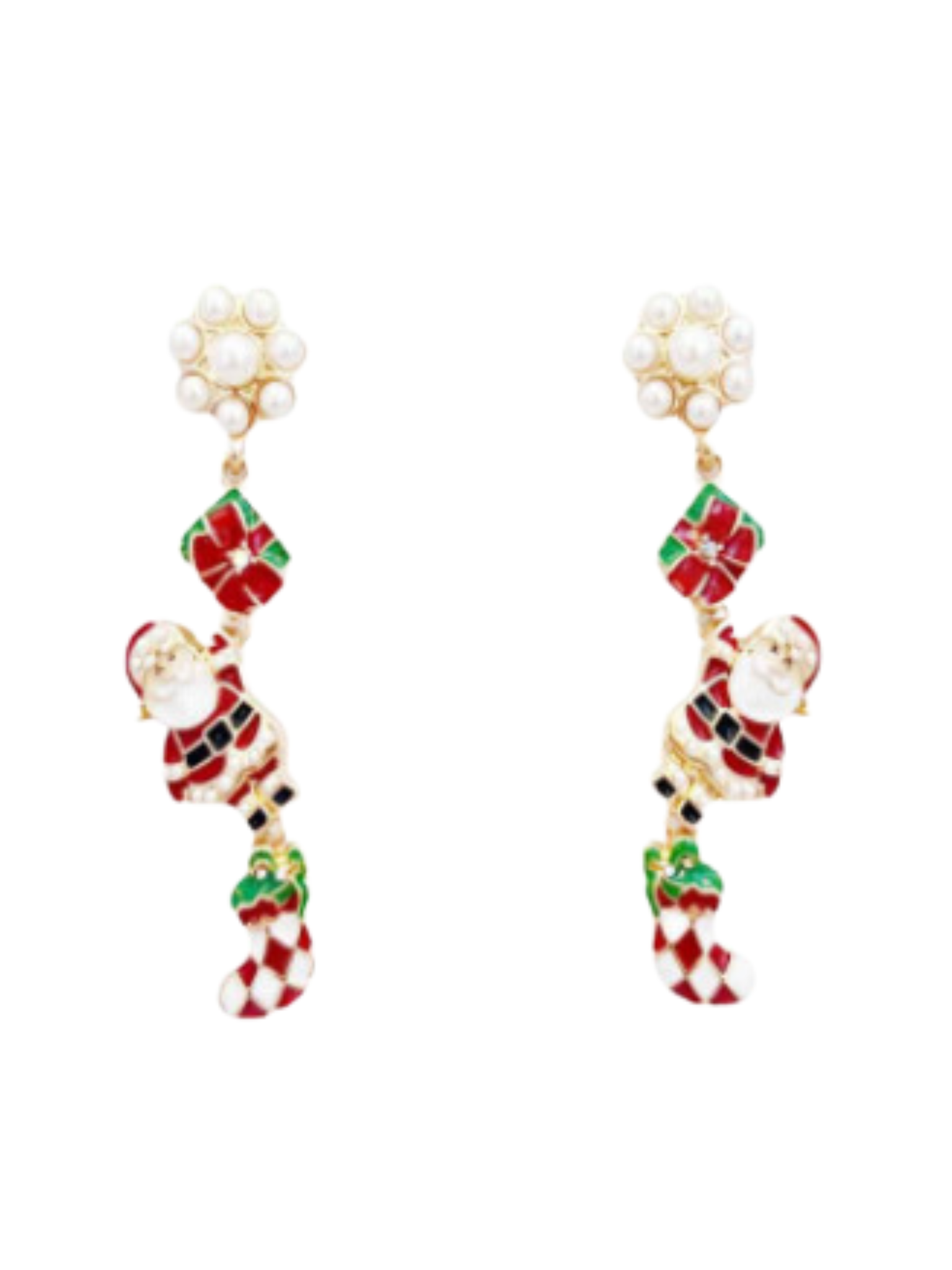 Christmas Pearl Triple Drop Earrings