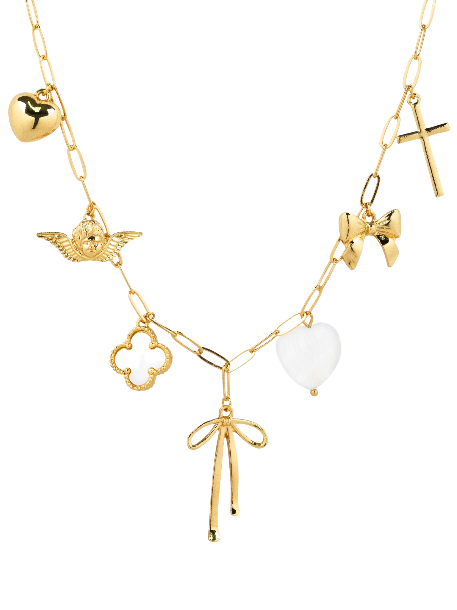 Cross Ribbon Heart Charm Necklace