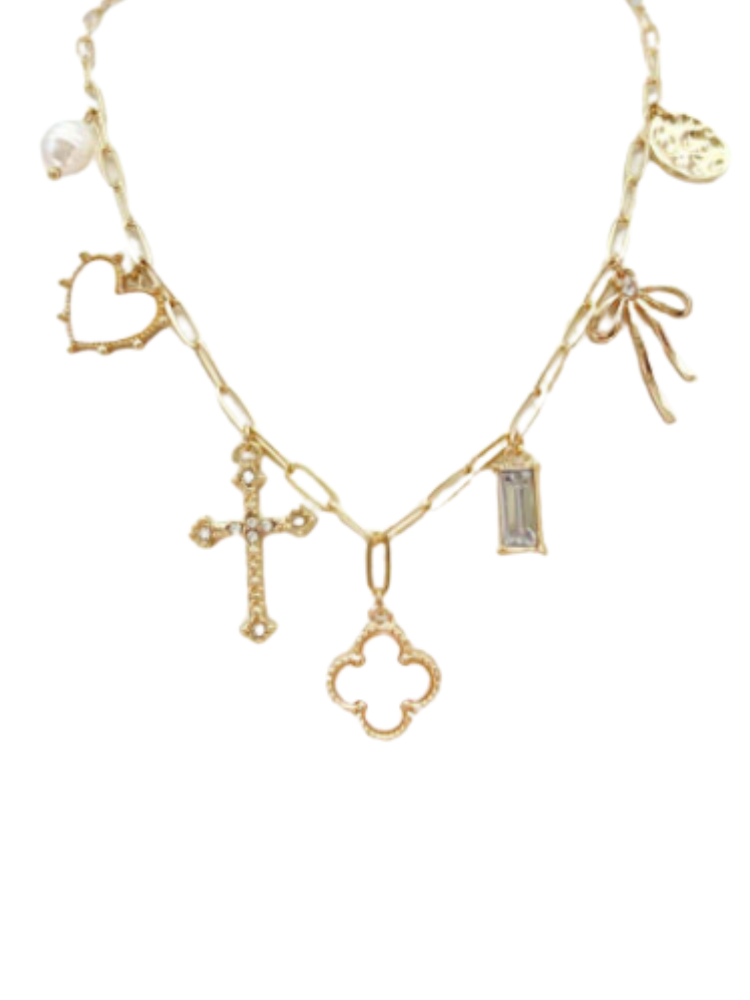 Clover Cross Ribbon Charm Necklace