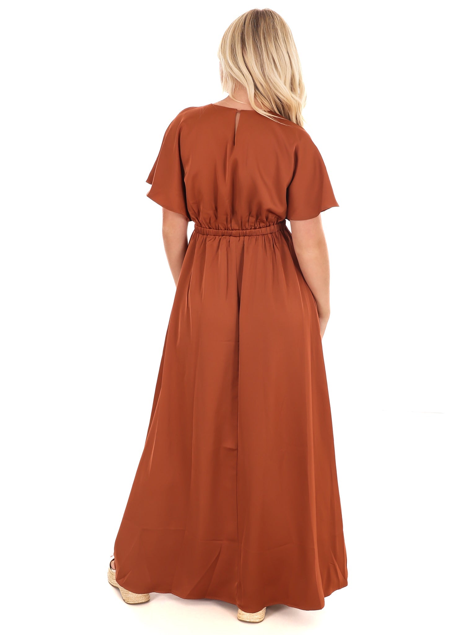 Autumn Horizon Satin Maxi Dress