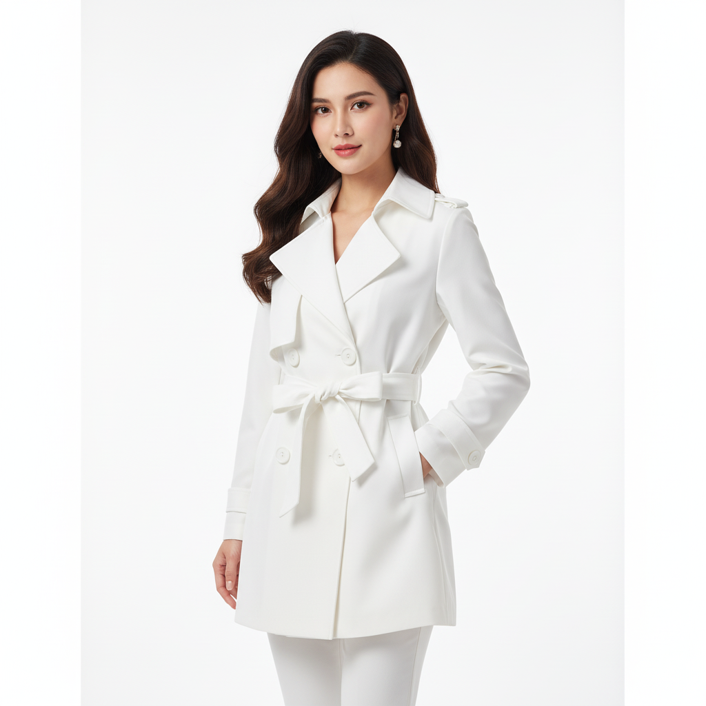 Premium Navy Blue Women’s Double-Breasted Belted Trench Jacket – Elegant Lightweight Outerwear