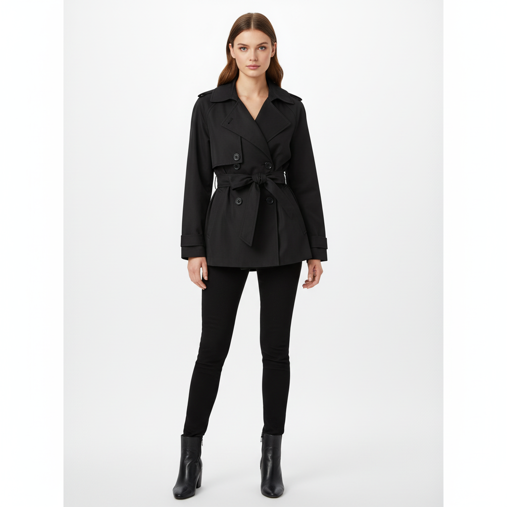 Premium Navy Blue Women’s Double-Breasted Belted Trench Jacket – Elegant Lightweight Outerwear