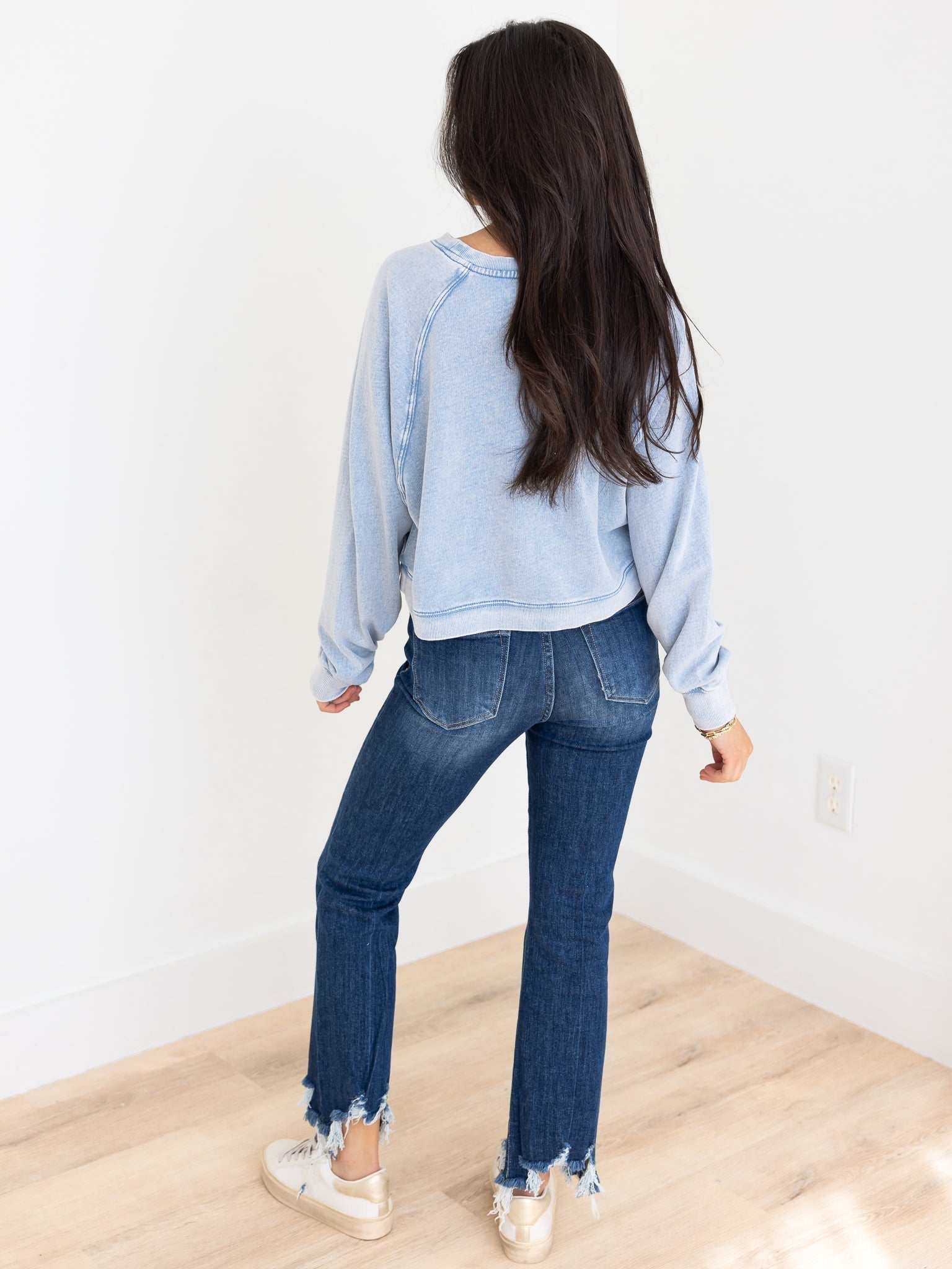 Z Supply Crop Out Knit Denim Sweatshirt