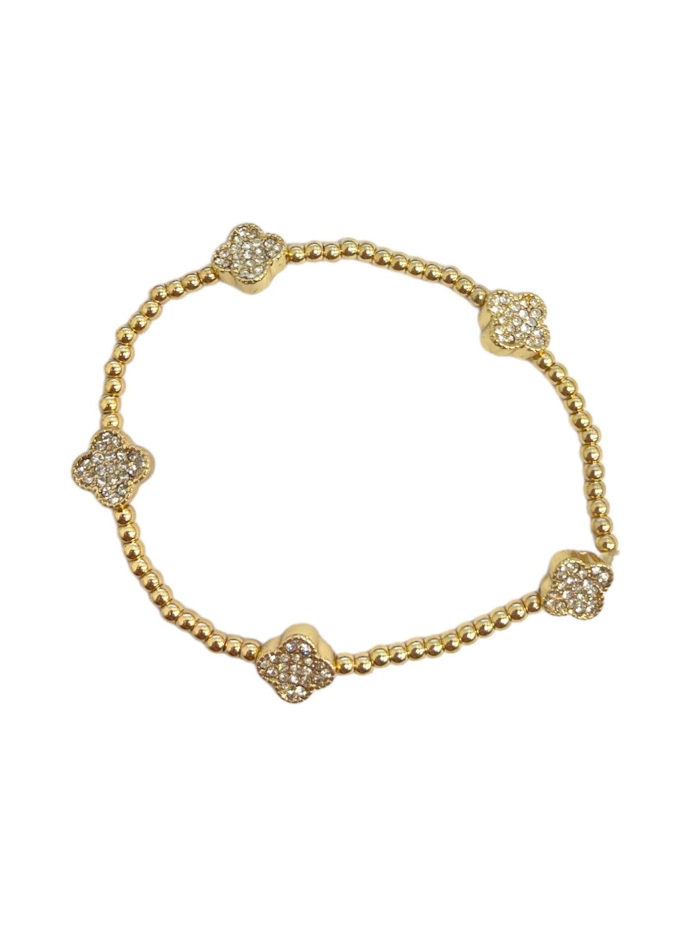 CCB Ball & Rhinestone Clover Elastic Bracelet